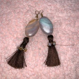 Boho silk tassel and stone fringe earrings